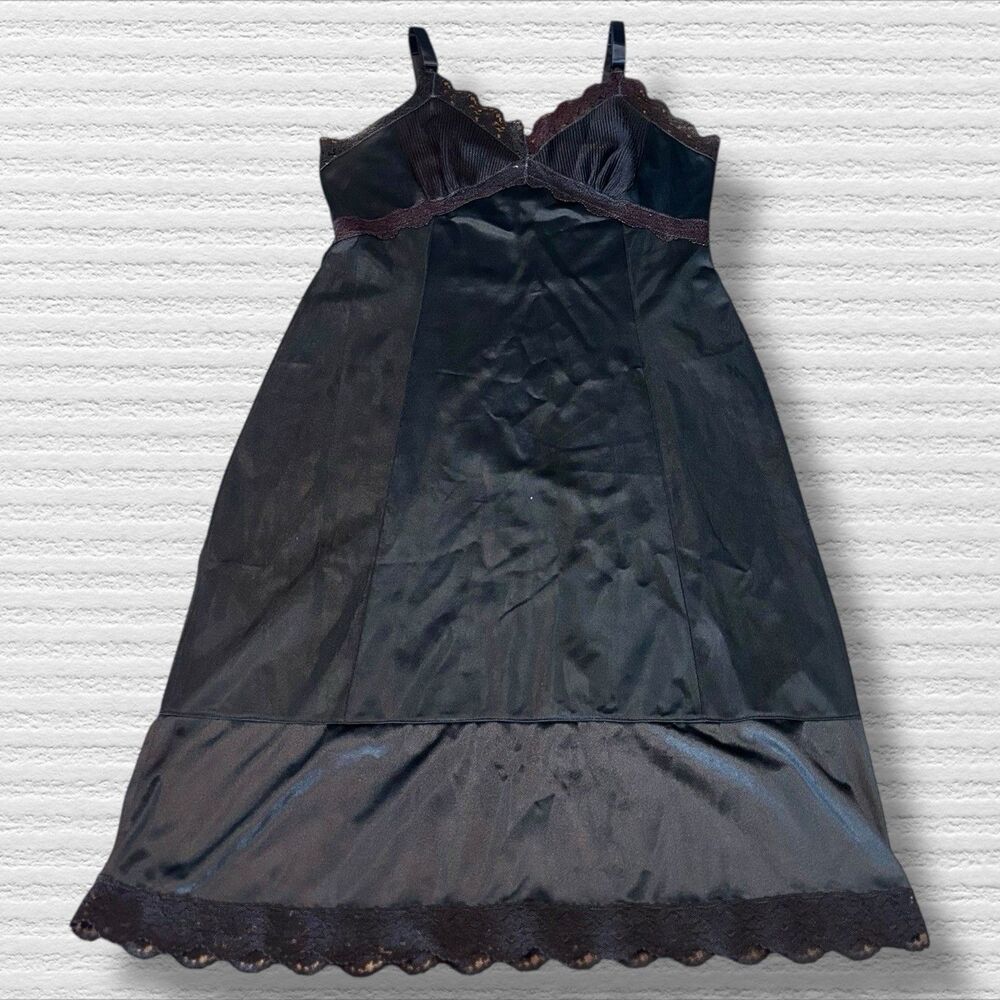 Movie Star Black Nylon Tricot Classic Full Dress Slip Size 36  Lace  Vintage